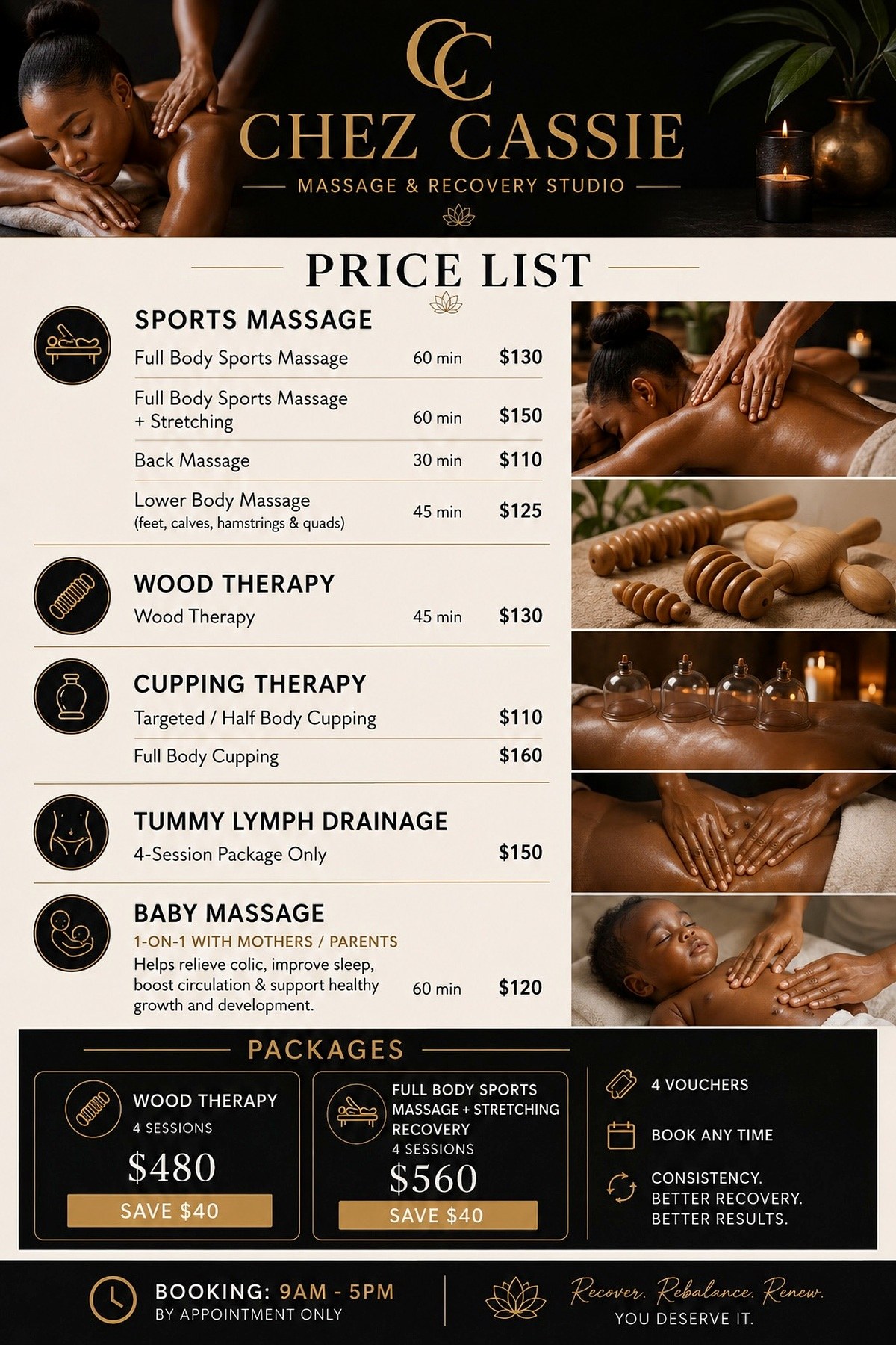 Chez Cassie massage and recovery price list
